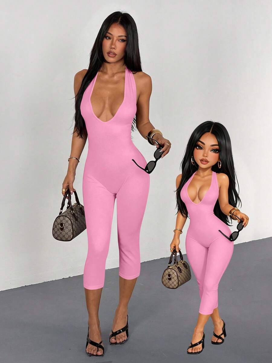 Bộ jumpsuit nữ AITYI Studio, dáng ôm, cổ chữ V, dây mảnh, màu trơn, thoải mái, thon gọn, thời trang, gợi cảm, đa năng cho hoạt động ngoài trời, đi làm, thể thao, phong cách Y2K, phù hợp cho kỳ nghỉ, tiệc bãi biển, du lịch quê, lễ tốt nghiệp, lễ hội hóa trang, lễ Phục sinh, lễ hội âm nhạc, jumpsuit lửng dây mảnh co giãn mùa hè. - Hồng - Xem 1