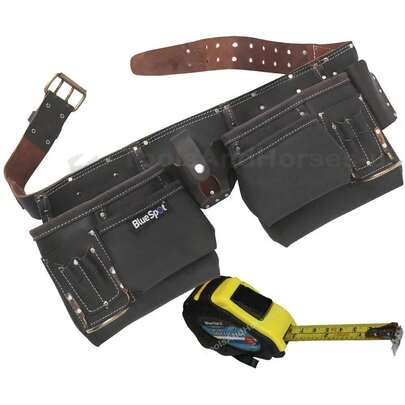 Builders Work Apron With 5m Tape & Oil Tanned Leather Tool Belt Nail Pouch