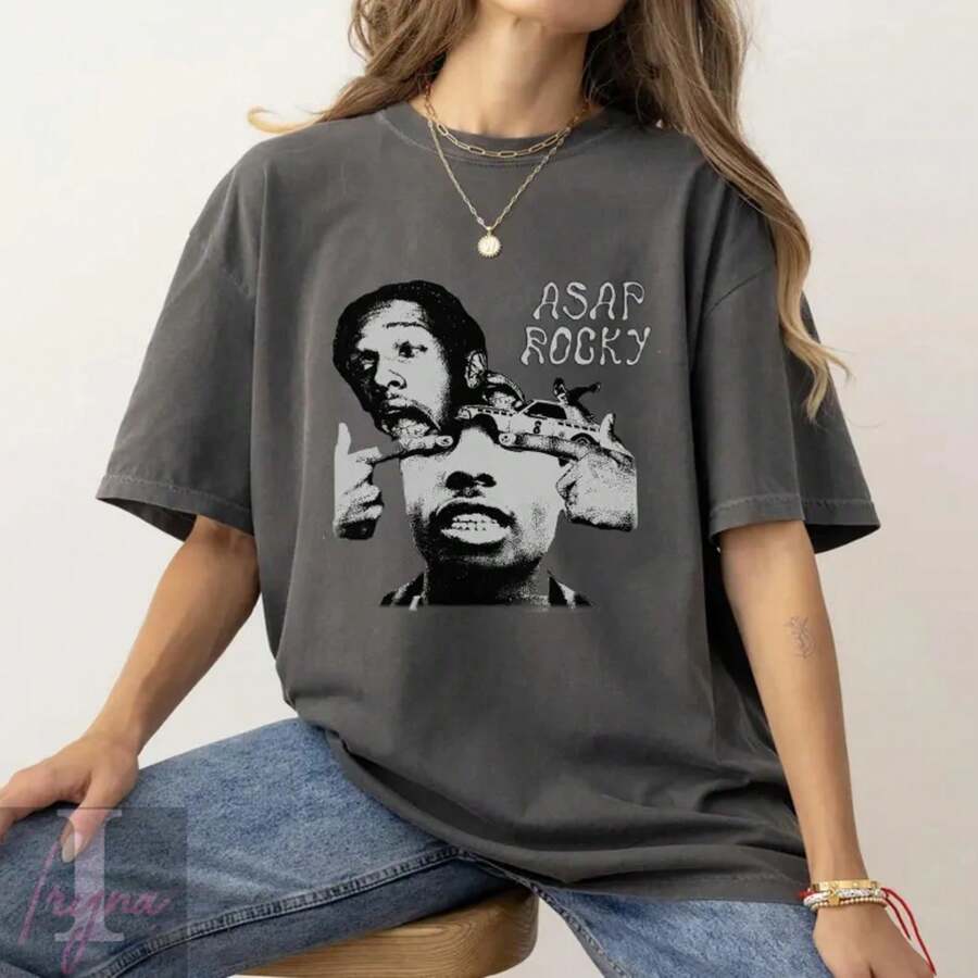 T-shirt ASAP Rocky, t-shirt vintage de rap bootleg hip-hop, t-shirt graphique rétro, merchandising ASAP Mob, cadeau de fan de l'esthétique des années 90 - Noir - Voir 1