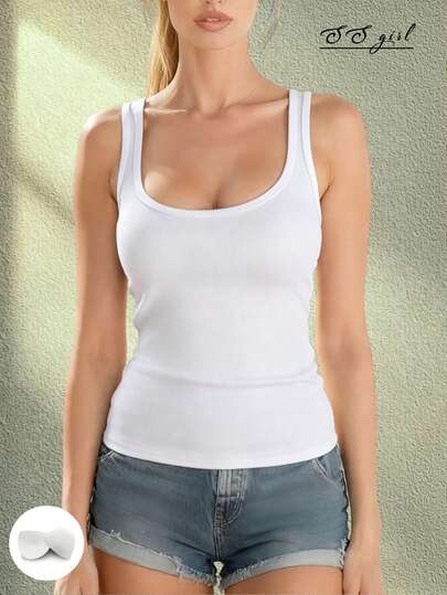 White Sleeveless Sports Casual Tank Top For Women, Comfortable Versatile Stretchy Knit Camisole, Pure Aesthetic Crop Top