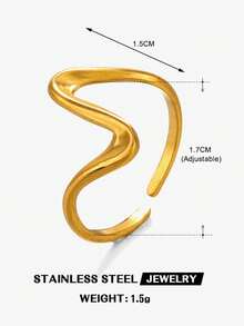 2pcs Stainless Steel 18K Gold Plated Minimalist Elegant Geometric Line Adjustable Open Ring Set, Suitable For Women's Daily And Holiday Wear, Perfect Gift - Multicolor - View 9