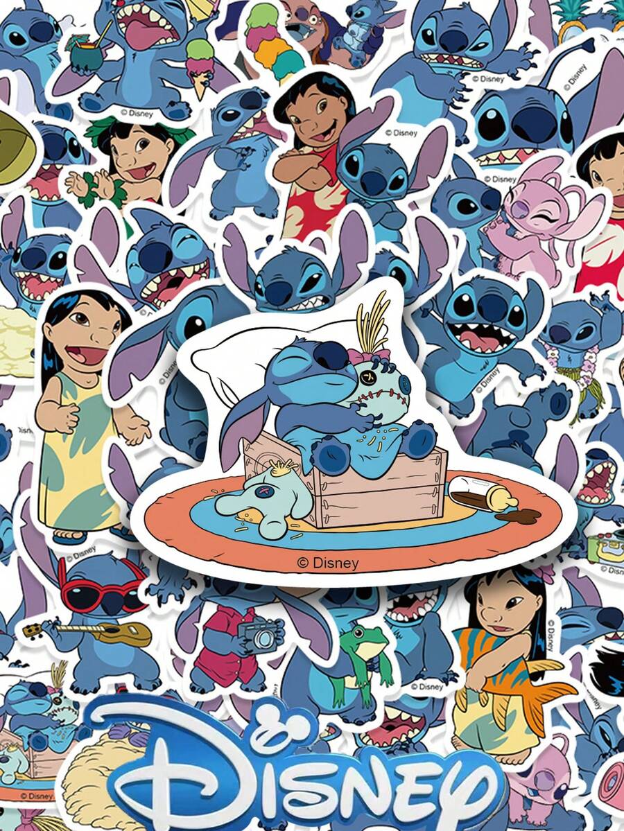 51pcs Disney Cute Cartoon Lilo & Stitch Stickers DIY Diary Notebook Laptop Luggage Skateboard Graffiti Stickers Fun Classic Style - 1 Set - View 1