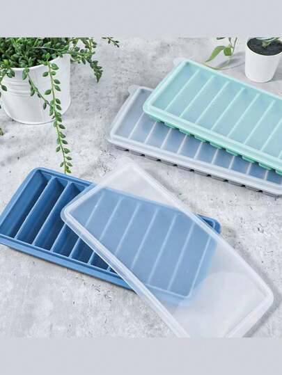 1pc 10-Cavity Silicone Ice Cube Tray With Lid, Reusable Long Ice Pop Mold, Narrow Rectangle Shape, Suitable For Sports Bottles, Juice Bottles, Cocktail Parties