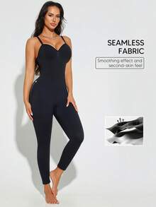 Suprenx Women's Shapewear Jumpsuit, Deep V-Neck Backless Tight Fit Sleeveless Jumpsuit - Black - View 4