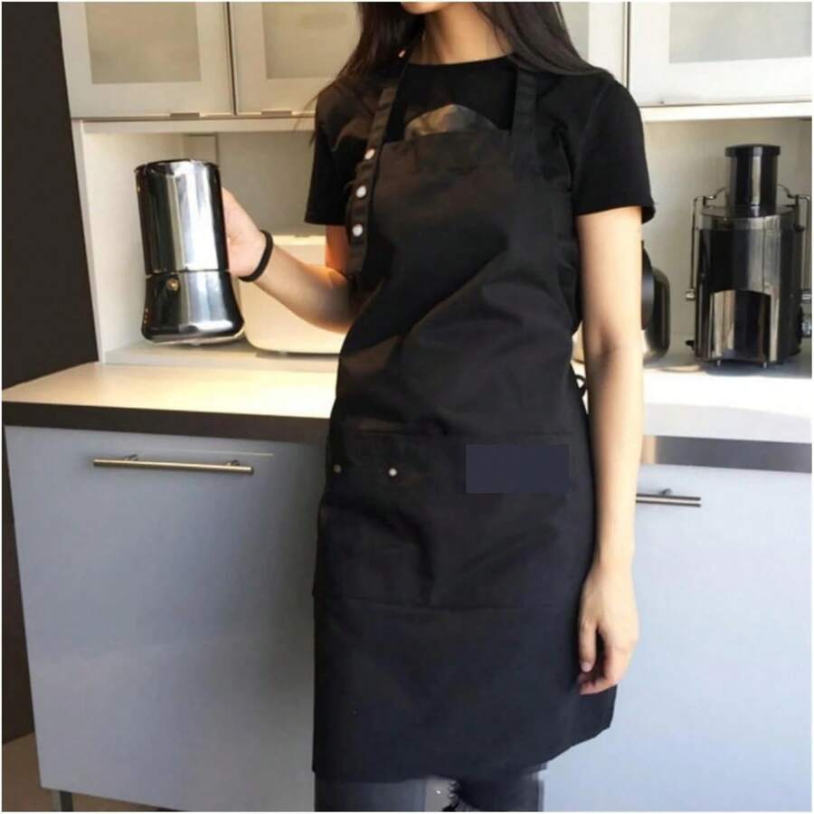 1PC Black Chef Apron – Heavy-Duty, Adjustable & Stain-Resistant – Designed For Cooking, Grilling, Baking, And Food Service – Ideal For Home Kitchens, Restaurants, Cafes, Bars, And Salons - 黑色 - 查看 1