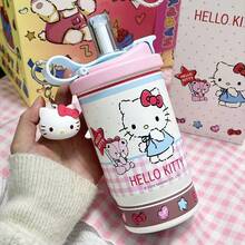 名创优品三丽鸥保温杯可爱卡通Hello Kitty肉桂狗保温吸管杯不锈钢真空保温杯便携式车载咖啡杯水瓶礼品430毫升/15盎司 - 彩色 - 查看 3