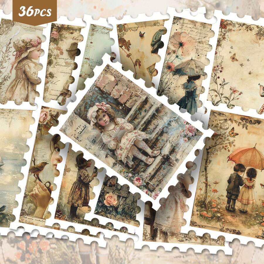 36 pezzi Confezione di adesivi d'arte vintage rurali | Decalcomanie in vinile dinamiche con disegni paesaggistici e di personaggi bizzarri | Per laptop, decorazione e regali | Per appassionati d'arte e amanti dell'atmosfera suggestiva