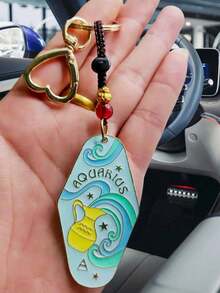 1 pieza Llavero bohemio de Aries y Tauro, llavero de metal esmaltado para hotel/coche, regalo perfecto para familia, amigos, colegas, parejas, cumpleaños - Cuerda colgante Constelación 1 - Ver 9