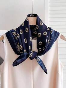 1pc 70cm Satin Printed Bandana Scarf, Casual Headscarf For Women - Multicolor - View 2