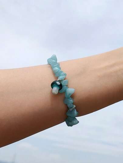 1件装女士天然石蘑菇吊坠弹力手链，适合日常佩戴，小众礼品