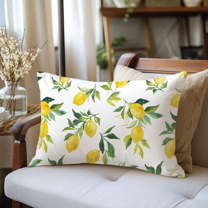 1件夏季简约柠檬装饰枕套，单面印花柔软桃绒面料，30*50厘米/40*60厘米，适用于现代布艺沙发室内装饰，派对