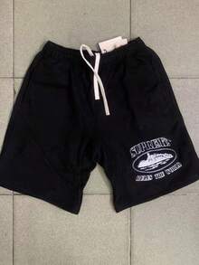 Men's Alcatraz Island Ship Print Sweat Shorts Hip Hop Skateboard Casual Track Shorts - Black - View 2