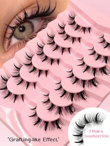 Asiteo 7 Pairs Wet Look Eyelashes Manga Faux Mink Lashes Y2K Style, Kpop Style, 3D Fluffy Natural And Dramatic Eyelash Extensions Makeup Tool Suitable For Party, Gathering - Lông mi Manga nhọn - Xem 2