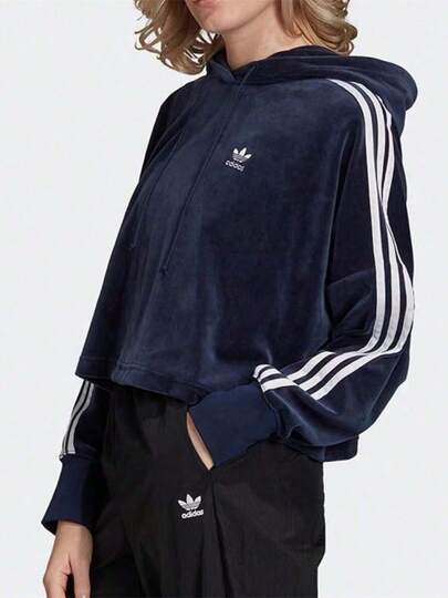 Adidas 阿迪达斯经典款短款条纹卫衣，学院海军蓝，女款