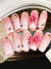 10pcs Handmade 3D Floral Wave Nail Stickers, Realistic Nail Art Decals For Daily Wear, Women & Girls - trắng - Xem 3