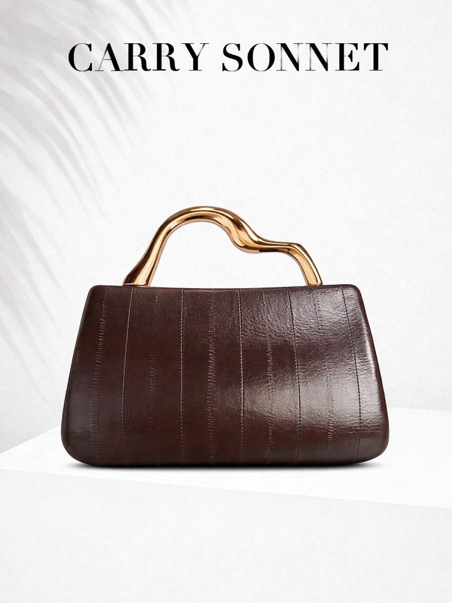 Elegant Handheld Evening Bag, Stiff Handbag, Women's Purse, Fashionable Party Clutch, Gift For Women - Brown - View 1