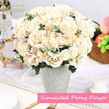 1 pezzo profumo di fiori di peonia finti, rose di seta ricamate, fiori finti adatti per decorazioni primaverili/autunnali, vasi da matrimonio, casa, ristorante, camera da letto, cucina, bagno, regalo per la festa della mamma, feste di compleanno, decorazioni da giardino - Bianco - Visualizzare 8