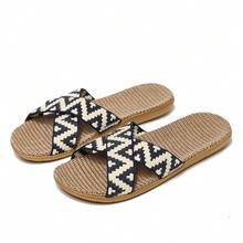 Men's Linen Slippers For Summer, Lightweight Non-Slip Indoor Bedroom Slippers - Blue - View 7