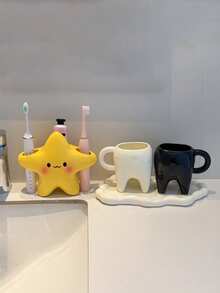 1/2pcs Cute Star Toothbrush Holder, Bathroom Countertop Electric Toothbrush Storage Rack, High-Quality Ceramic Toothpaste Organizer - Multicolor - View 6