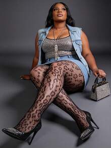 1pc Curve Tights, High Elasticity Fishnet Leopard Print Leggings, Women's Fashion Sexy Retro Plaid Stockings, Gothic Style Versatile Y2K Skinny Pants, Suitable For All Seasons - Black - View 1