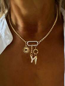 1 PC Gold A-Z Letter Necklace, Devil's Eye Chain, Fashionable And Elegant Multi-Bead Necklace, Unique And Luxurious Ladies' Letter Necklace - Yellow Gold - View 27