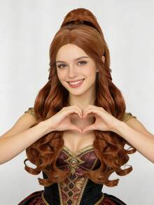 Perruque longue ondulée auburn avec queue de cheval mi-relevée pour femmes - cheveux synthétiques résistants à la chaleur de couleur brun rougeâtre naturel, perruque de princesse pour cosplay, vagues volumineuses avec raie au milieu, design de queue de cheval amovible, look réaliste, bonnet doux et respirant, facile à porter et à recoiffer, parfait pour les fêtes, les costumes de vacances, le port quotidien, les soirées à thème, les mariages, un excellent cadeau pour les femmes - Tabac - Voir 1