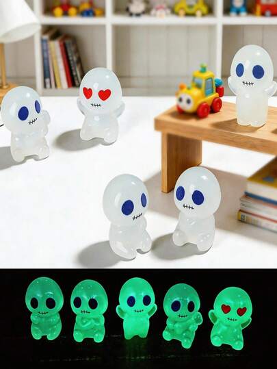 10pcs Luminous Ghost Doll Keychain Creative Glow-In-The-Dark Pendant Car Ornament Bag Charm Home Desktop Decor Random Color