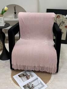 1 Diamond Grid Textured Knit Throw Blanket, Soft And Comfortable, Suitable For All Seasons, Suitable For Sofa, End Of Bed, Travel, Home Decor - Mixed Color Geometric Pattern, Acrylic Fabric - Finely Woven Chenille Pink - View 2