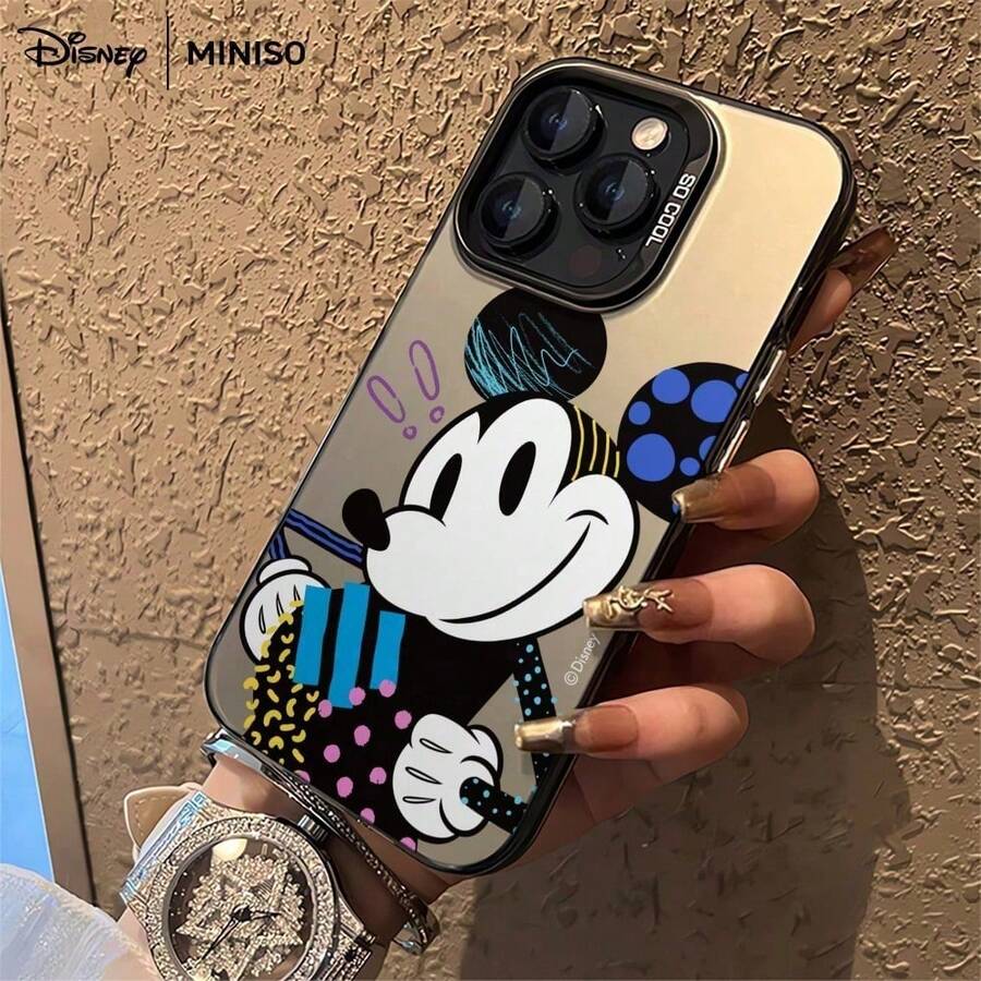 Miniso 迪士尼米奇波普艺术涂鸦设计手机壳，适用于 iPhone 17/17 Pro/17 Pro Max/17 Air/16/15/14/13/12/11/X 系列，iPhone 17 Pro Max 手机壳，iPhone 17 Pro 手机壳，iPhone 17 手机壳，圣诞礼物，送给女朋友 - 黑色 - 查看 1