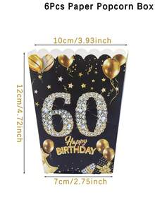 6入黑色與金色60歲生日紙製爆米花盒，一次性紙製零食托盤，適用於18歲、30歲、50歲、60歲生日派對，可盛裝爆米花、玉米片及其他零食，黑色與金色生日禮物糖果包裝盒，生日派對裝飾、桌面裝飾、拍照道具、2026畢業派對裝飾 - 黑金60th - 查看 9