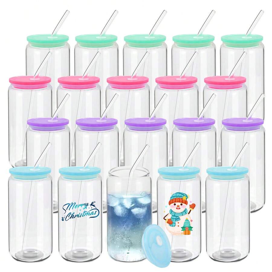 4/8pcs Reusable Plastic Cups With Plastic Lids And Straws, Beer Can Shaped Plastic Cups, Suitable For Whiskey, Iced Coffee, Tea, Soda, Cocktails, 16oz Capacity, Transparent - Multicolor - View 1