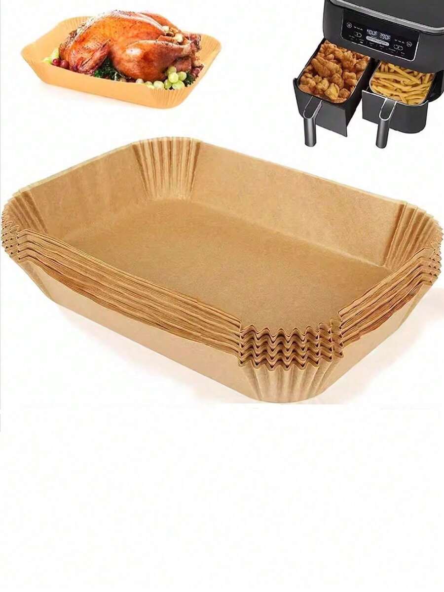 Rectangular Air Fryer Liners | Made Of Non-Stick Oil Paper, Suitable For Dual Basket Air Fryers, Ovens, And Microwaves, Oil And Water Resistant. - View 1