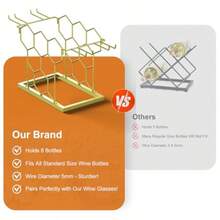 B4Life - Estante de vino para encimera 8 botellas de metal negro moderno pequeño soporte para botellas de vino de mesa de 3 niveles para gabinete despensa estantes de vino para encimera dorado - Dorado - Ver 4