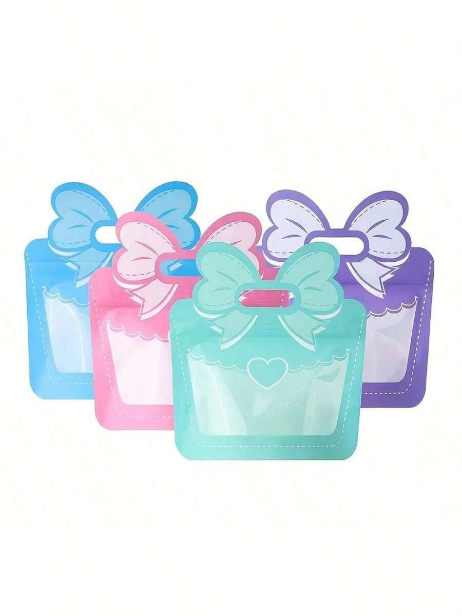 12 pièces Nouveaux sacs-cadeaux avec nœud papillon, sacs plastiques 3D à fermeture automatique avec nœud papillon, convient pour les accessoires et l'emballage de petites cartes - multicolore - Voir 1