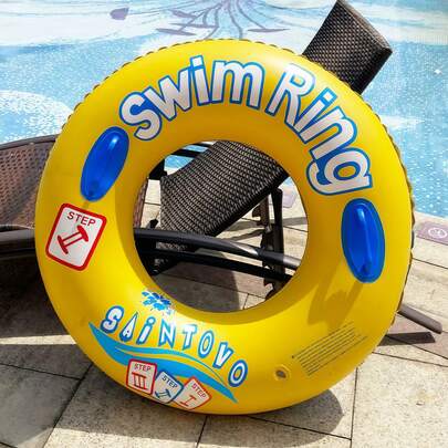 儿童及成人充气游泳圈 - 亮黄色耐用泳池漂浮圈，夏季游泳、海滩及泳池派对水上安全防护圈（90厘米，黄色）