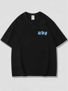 Plus Size Plain Color T-Shirt, Letter Print T-Shirt, Suitable For Daily Commutes, Outdoor Activities In All Seasons. - Black - View 1