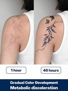 2pcs Herbal Juice Semi-Permanent Magic Tattoo, Simple Tattoo, Fresh Plant & Butterfly Pattern, 7-14 Days Waterproof Non-Reflective Tattoo Sticker For Waist, Shoulder, Neck, Collarbone - Blue - View 8