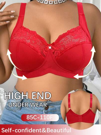 Plus Size Women Lace Patchwork Sexy Comfortable Minimalist Racerback Bra