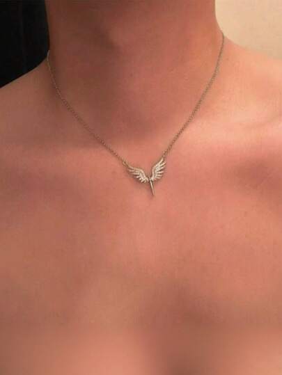 Dây chuyền cánh thiên thần bằng thép không gỉ unisex, thiết kế cá nhân hóa, phụ kiện hip-hop thanh lịch, đa năng, phù hợp cho Halloween, lễ hội âm nhạc, Giáng sinh, Năm mới, Ngày Valentine và các ngày lễ khác.