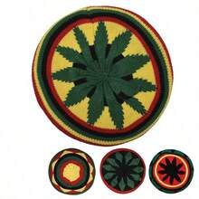 1pc Autumn/Winter Jamaica Knit Beanie, Rainbow Striped Beret - A - View 2