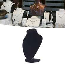 ZJchao Elegante Soporte de Madera para Exhibición de Collares con Tela de Pelusa Negra Busto de maniquí de Cadena de Joyería para Organizar y Exhibir para Hogar Tienda Feria - como en la foto - Ver 2