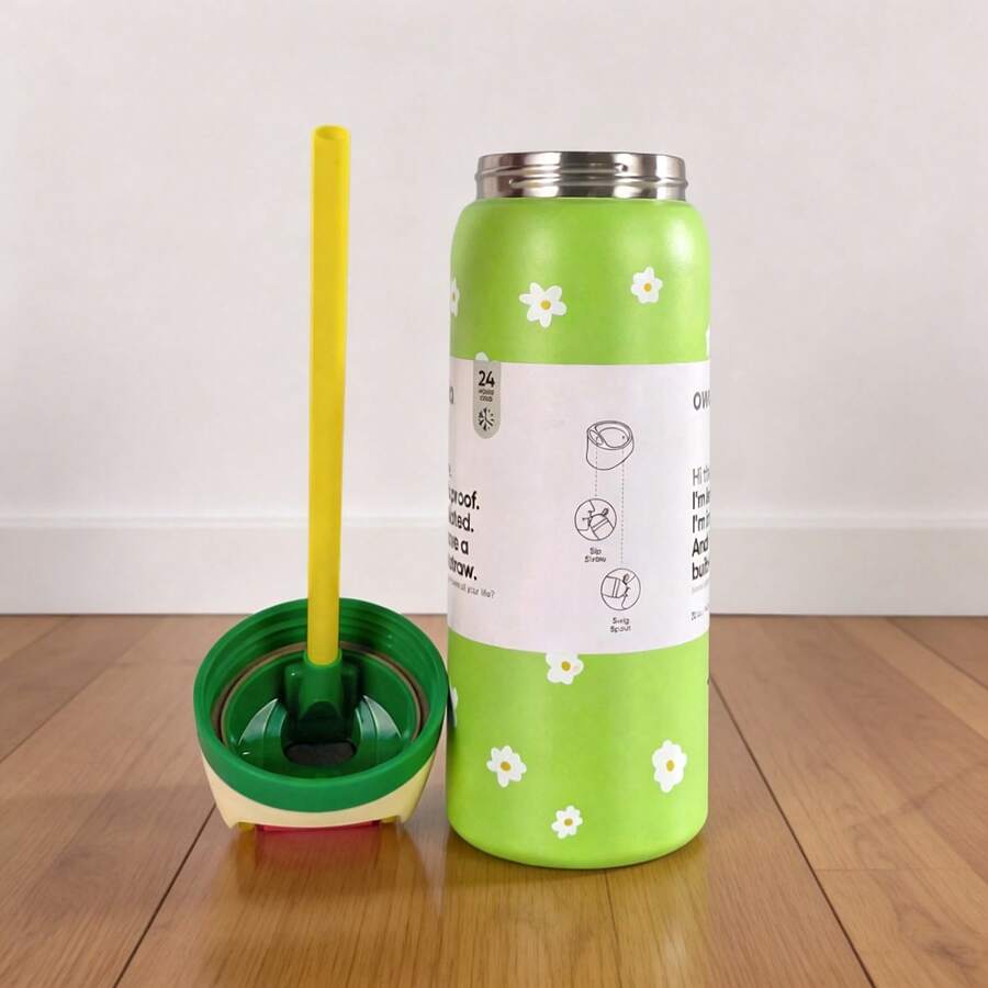 Owal'aWater Bottle 32oz,Multiple Colors Are Available,With Straw,Heat Preservation Time More Than 24 Hours, Cold And Hot Water Can Be Insulated, Can Make Coffee, Frozen Drinks, Beautiful Appearance, Exquisite Workmanship, Suitable For Camping, Work, Indoor Use. - Darling Daisy-32oz - 查看 1