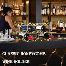 Buruis - Estante de vino para encimera de 9 botellas soporte de metal de panal para vinos tintos y blancos organizador de botellas de pie para el hogar cocina o bar dorado - Oro - Ver 7