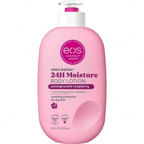  Eos Shea Better Body Lotion Pomegranate Raspberry, 24-Hour Moisture Skin Care, Lightweight & Non-Greasy, Natural Shea, Vegan, 16 Fl Oz