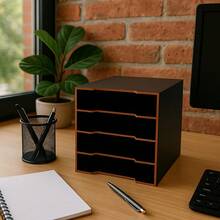 Paper Organizer With 5 Compartments In MDF - Choose Your Color - Negro - Ver 1