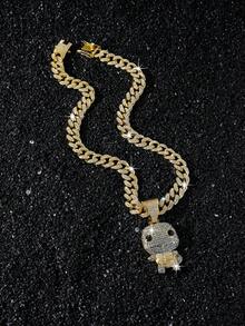 1pc Men's Fully Iced-Out Hip Hop Cuban Chain With Cartoon Animal Turtle Pendant Necklace - Style a - View 7