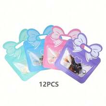 12 pièces Nouveaux sacs-cadeaux avec nœud papillon, sacs plastiques 3D à fermeture automatique avec nœud papillon, convient pour les accessoires et l'emballage de petites cartes - multicolore - Voir 8