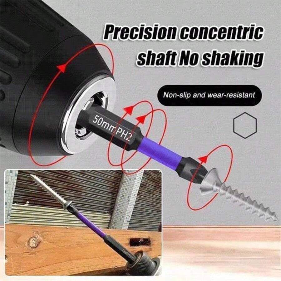 6pcs Industrial PH2 Magnetic Screwdriver Bit Set, 2024 New Upgraded High Hardness And Strong Magnetic D1 Steel Anti-Slip Impact Driver Bit Set, 1/4" Hex Shank, Strong Magnetic, Length 25-150mm - 6pcs/set - 查看 1