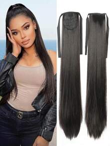 Extensiones de cabello de fibra sintética para cola de caballo, cola de caballo larga y recta negra, cola de caballo con lazo, cola de caballo larga recta y suave, adecuada para mujeres - Multicolor - Ver 9