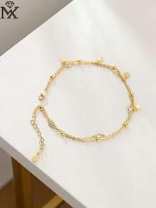 SYMFNY 1条极简风格镀金铜链锆石珠脚链，独特珠宝礼物，适合夏季海滩装扮 - 金黃色 - 查看 4